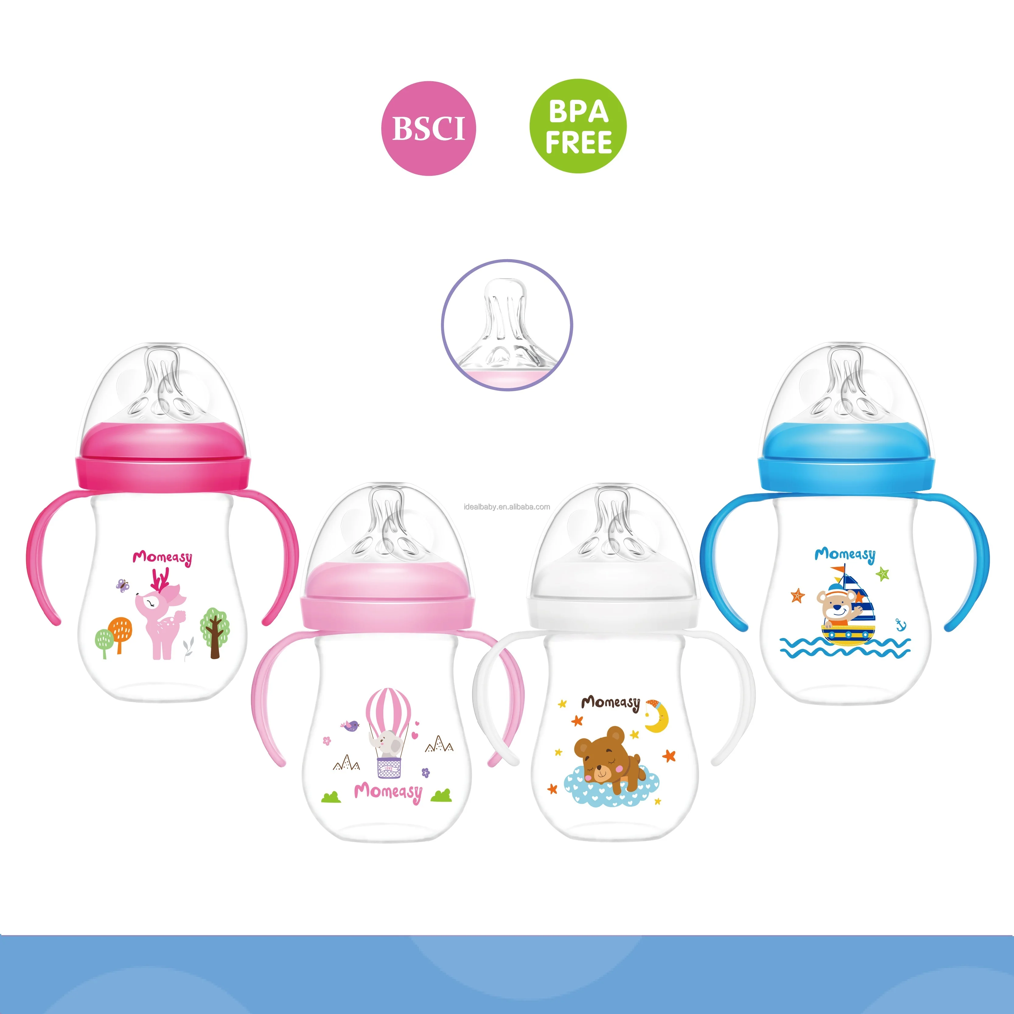 10OZ/300ML PP Wide Neck Baby Feeding Bottle With Double Handle