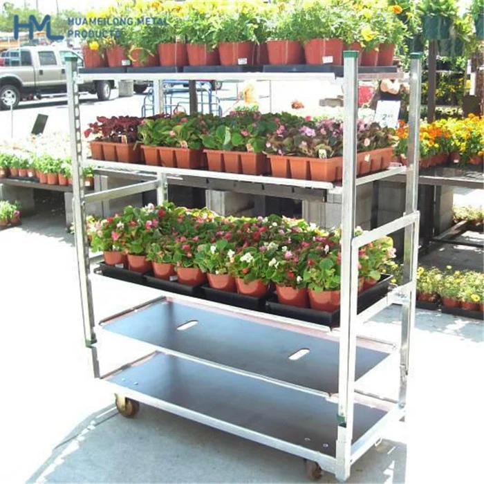 Galvanized metal horticultural nursery plant transport steel cc danish trolleys for sale