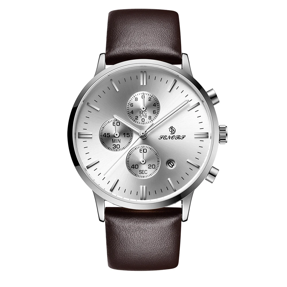 Unique Quartz Watch Chronograph Quartz Movement Waterproof Date Men Wrist Watch Glass Leather Fashion Watches Alloy Round Analog