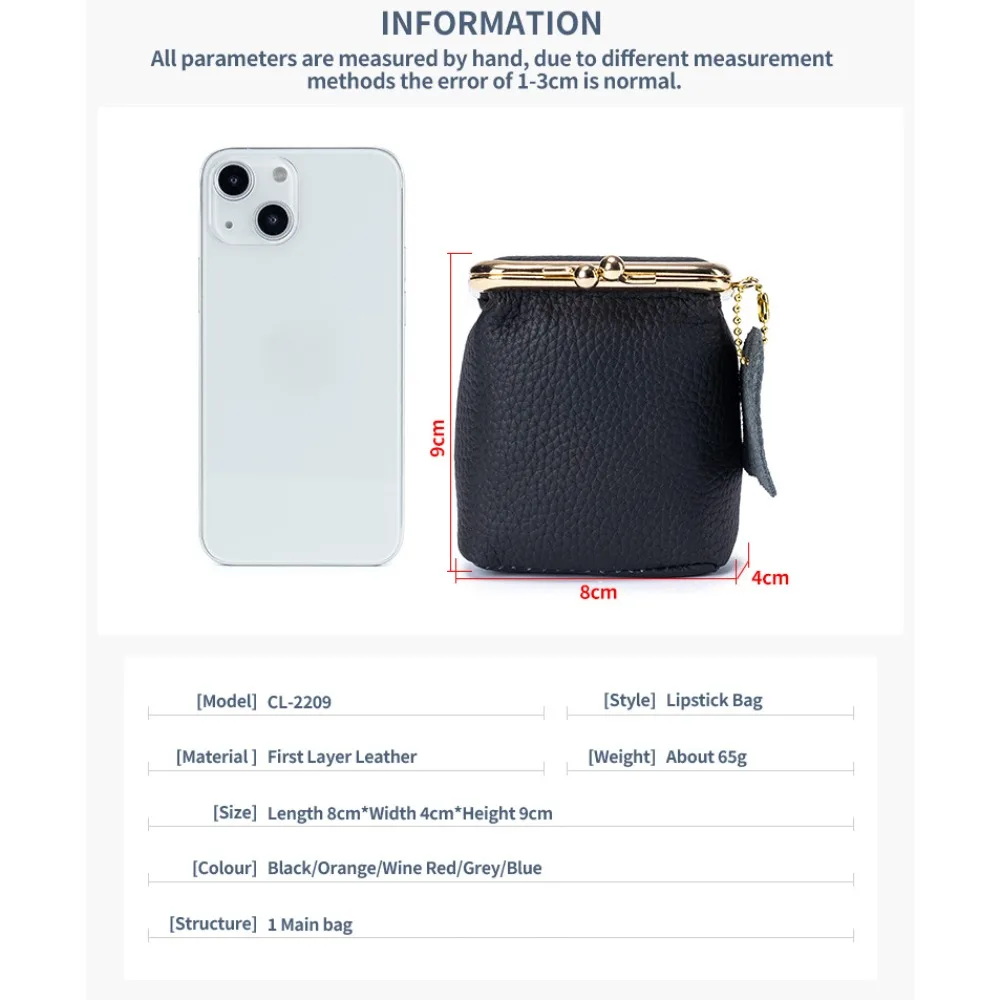 AndoBag Mini Lipstick Holder for Women Solid Color Fashion Kiss Lock Key Storage Pouch Portable Coin Purse Pendant