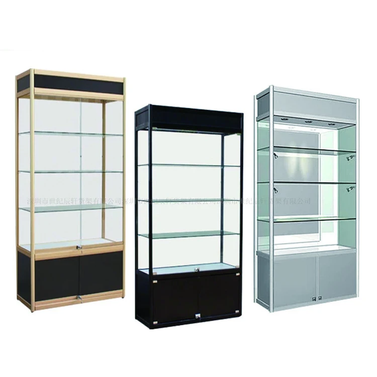 Customized exhibition commercial furniture jewelry display retail LED lighting glass display cabinet