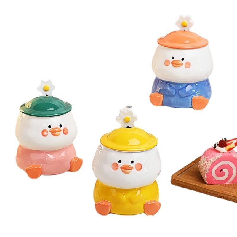 Оптовая продажа 450 мл с милым желтым утенком; Керамическая кофейная кружка с ложкой творческий ручная роспись посуда молочный чай уточка чашки Новизна подарки