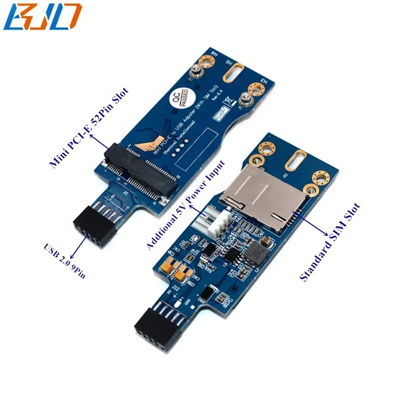 Mini PCI-e 52PIN PCIe to USB 9Pin Female Adapter Riser Card with SIM Slot Ver 5.0 for GSM GPS GPRS WLAN 3G 4G LTE Modem Module