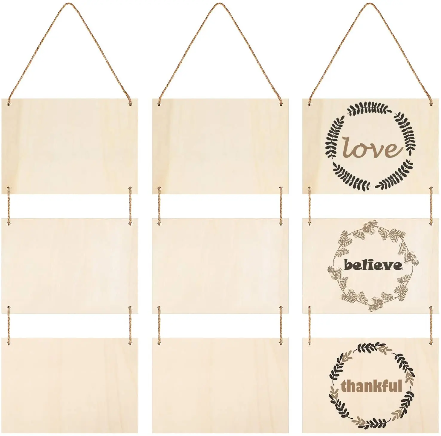 Unfinished Wood Hanging Sign Blank Hanging Decorative Wood Plaque Wooden Slices Banners with Ropes for Home Decor DIY Projects