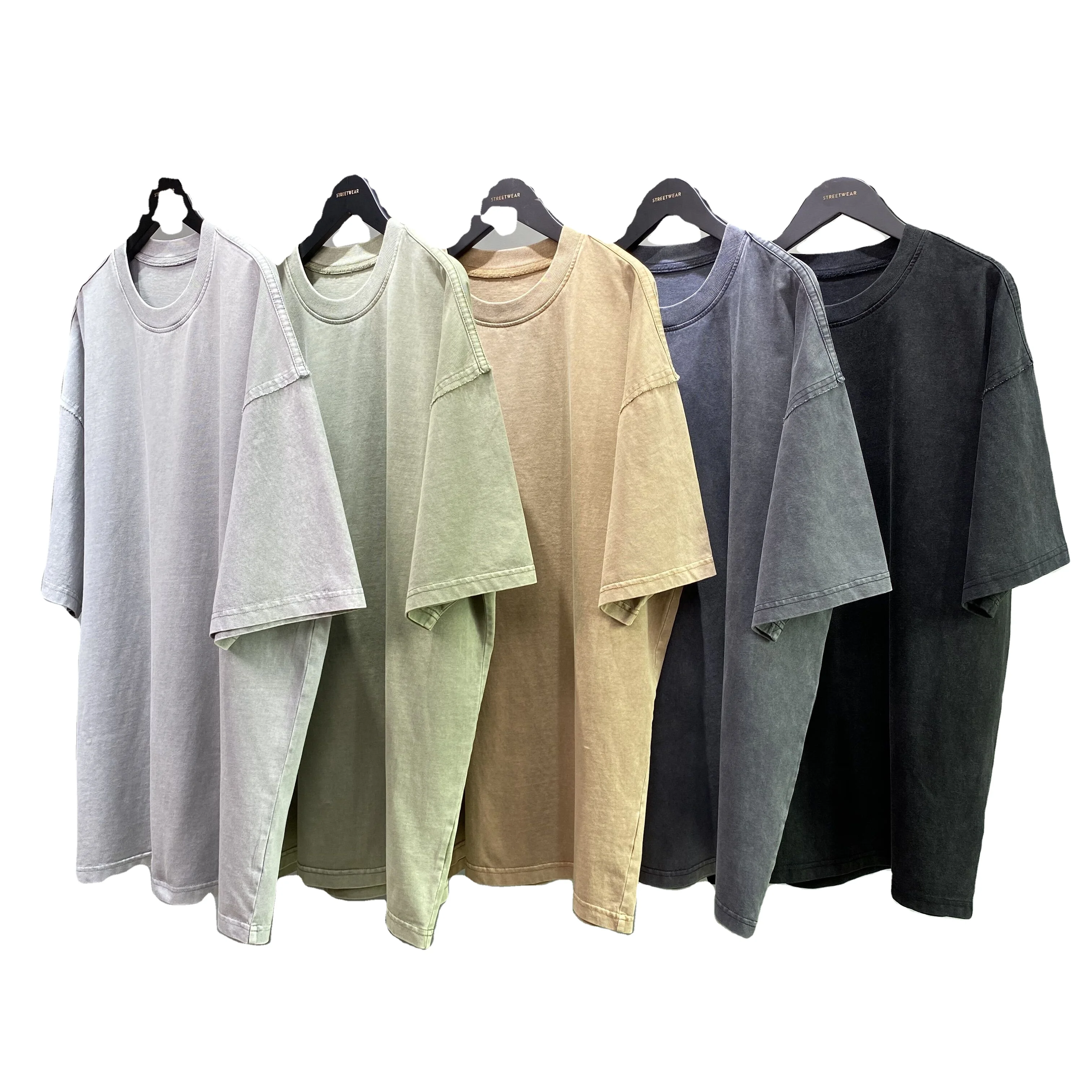 2023  New fashion design mens 100% cotton heavyweight garment washed raw edged t-shirts men hip hop vintage tee shirts