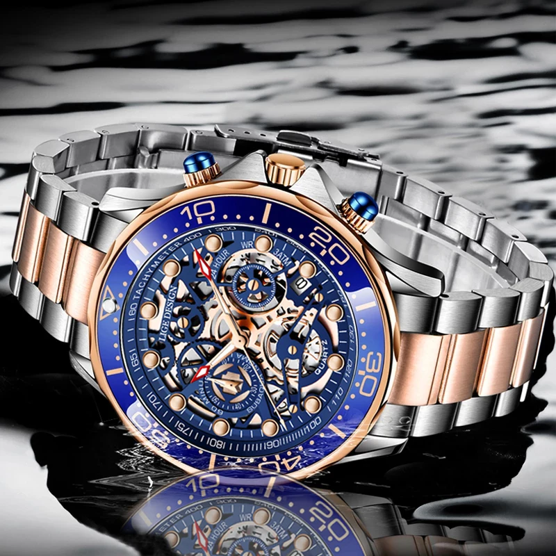 LIGE Stainless Steel Brand Watch Water Resistant Hollow Out Military Quartz Watches Mens Luxury 2021 Wrist Watches For Men