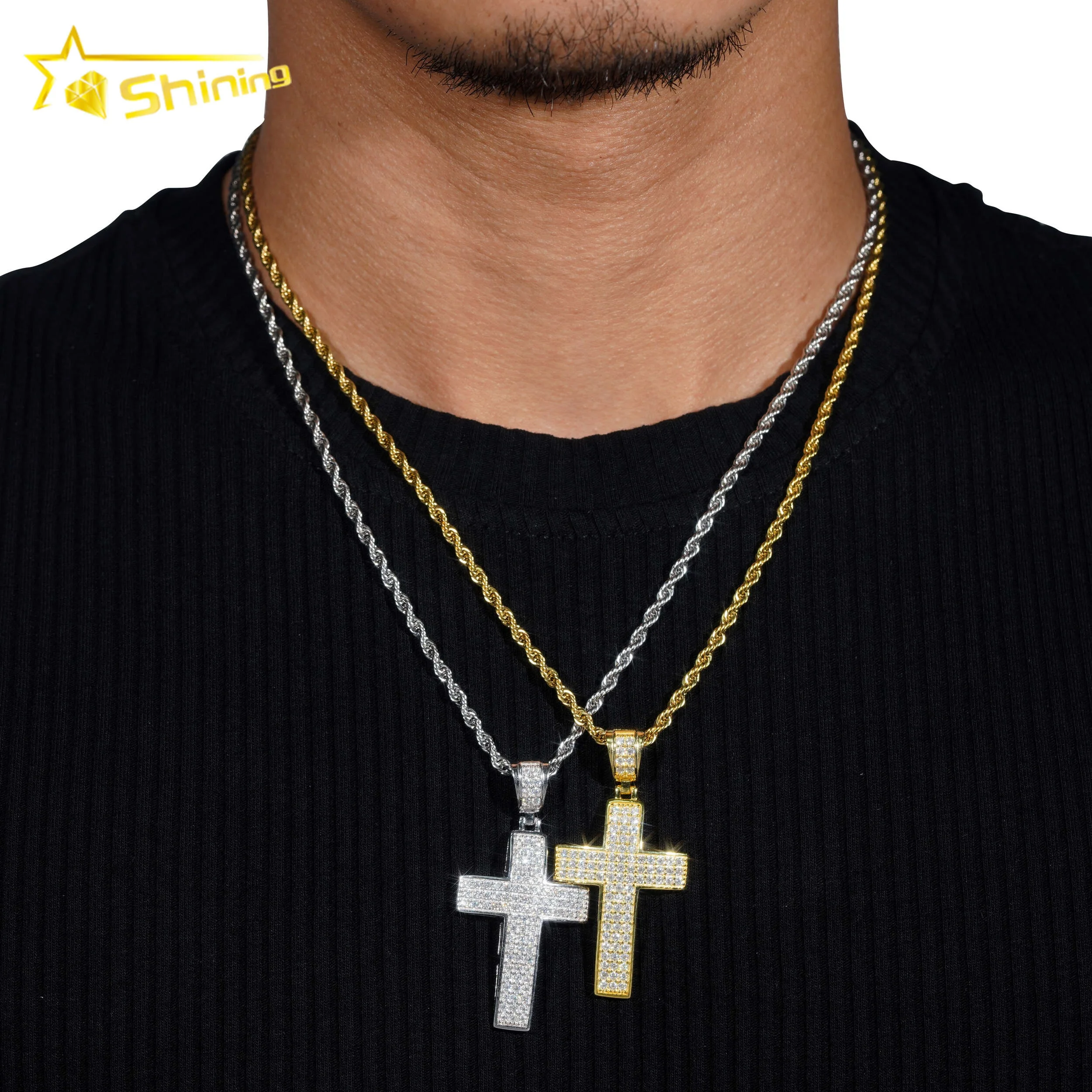 hip Hop Jewelry 925 Sterling Silver Pass Diamond Tester Iced Out Cross Moissanite Pendants