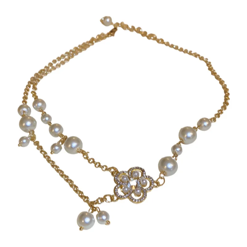 French Retro Flower Perl Necklace Women Luxury Gold Plated Jewerly Necklace Oyster Pearl Necklace Freshwater Jewelry