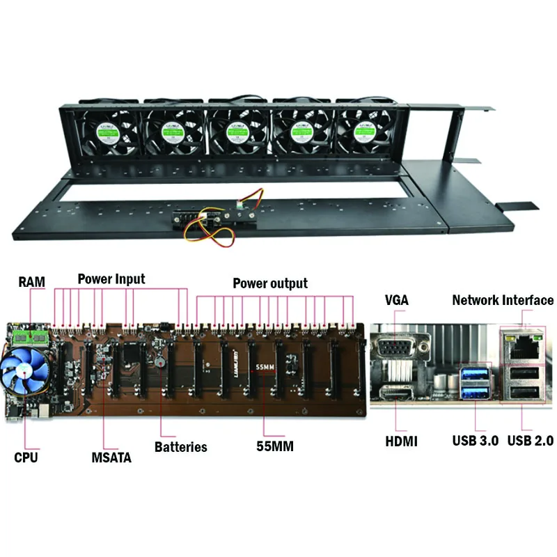 Корпус для сервера на открытом воздухе K812 12GPU с материнской платой B250 12 GPU, корпус для графической карты компьютера B75 B85
