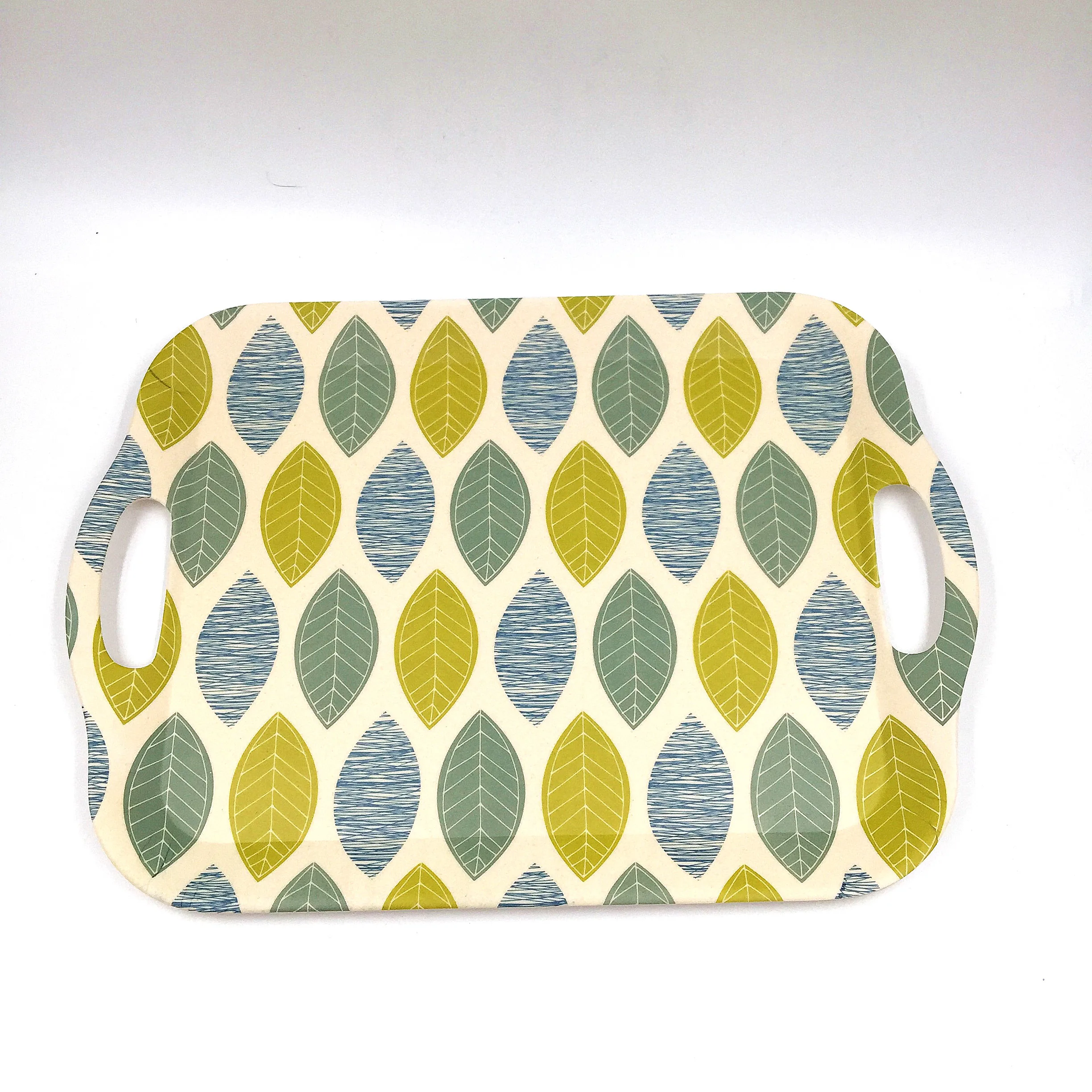 natrual bamboo fiber tray,  non-slip square serving tray, decal tray with hand grip