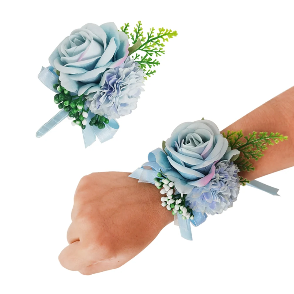 Wedding Prom Corsage and Boutonniere Set, Rose Wrist Corsage Ribbon Bracelet, Artificial Flower Wedding Accessories