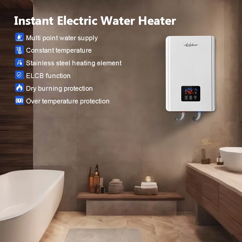 Factory promotion sale 8KW 220V electric tankless shower bathroom hotel whole house supply hot water heater