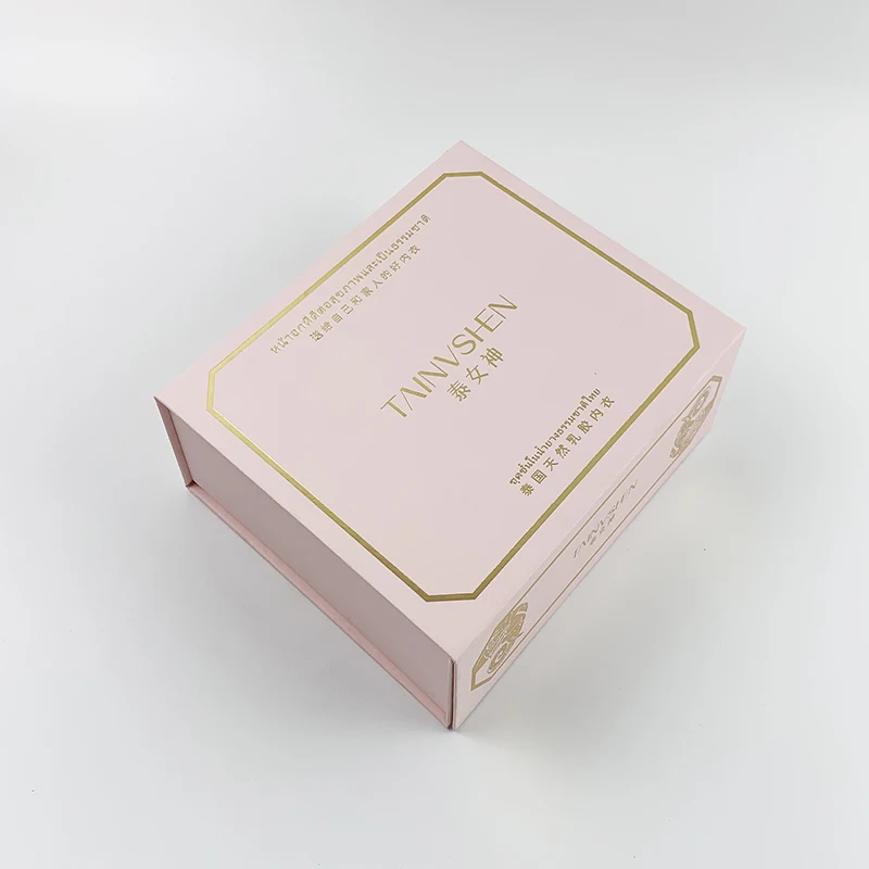 custom logo luxury pink magnetic closure folding flat pack cardboard paper storage gift box packaging bikini bra package box