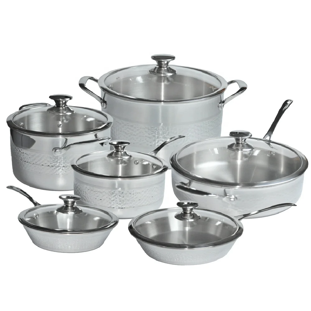 Newest  hammered Surface 3Ply All Clad Stainless cookware set pot The kitchen suits