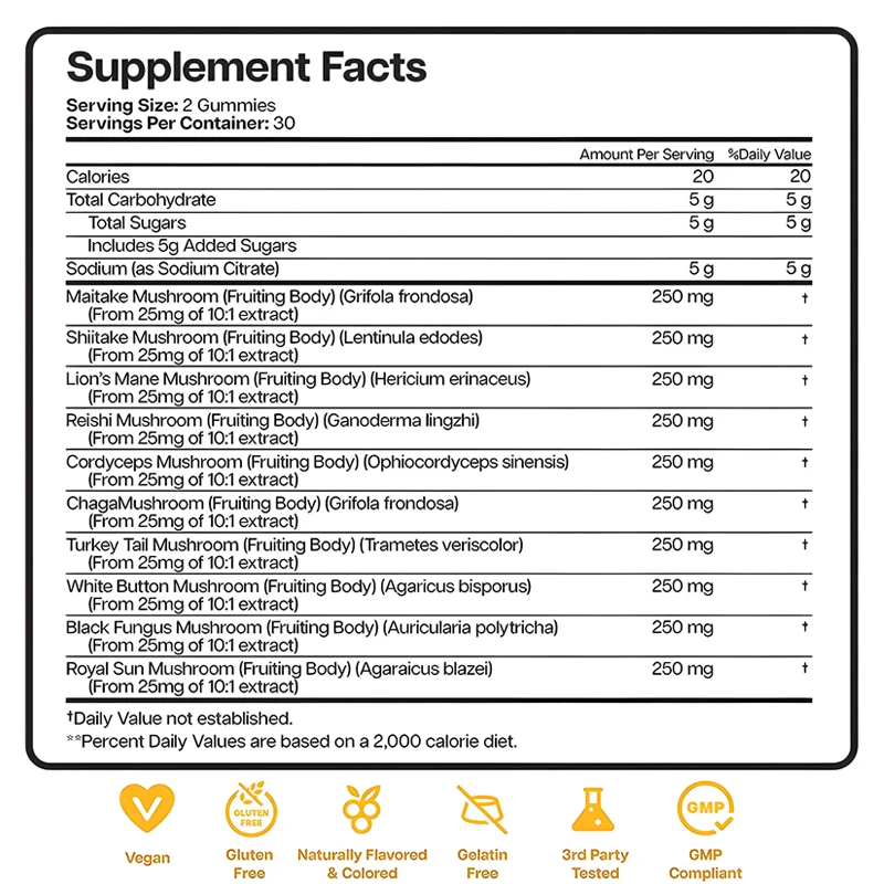 Private Label Mushroom Gummies 10 Mushrooms Blend Immune Boost Promote Focus Mushroom Gummies