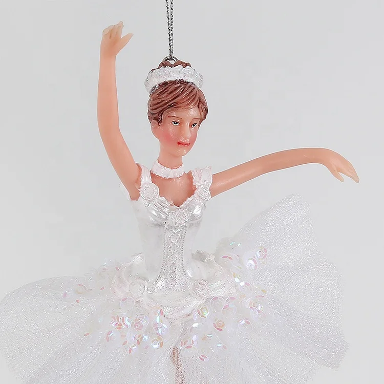 SOTE Handmade Xmas Hanging Decoration Ballerina Figurine Small Plastic Toys White Dress Ballerina Dancer For Christmas Ornaments