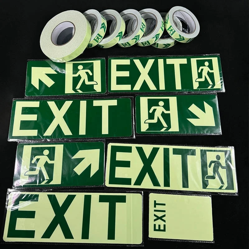 Custom Photoluminescent Film Eco Solvent Printing Self Adhesive Luminous Tape Aluminium Exit Stickers Glow in The Dark