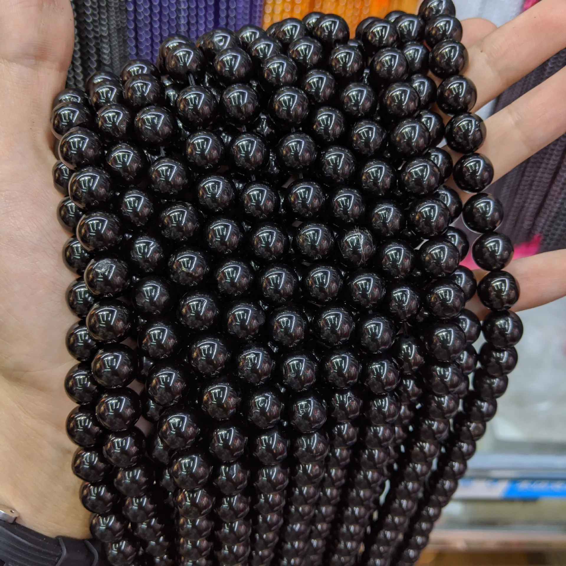 Natural Black Jet Round Gemstone Loose Beads For Necklace Jewelry Making Findings (smooth 6-10mm)