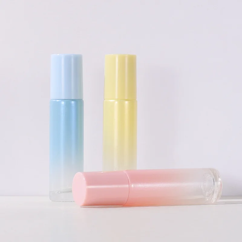 Luxury 5ml 10ml Gradient Colored glass pearl glossy essential oil roll on refillable perfume bottle