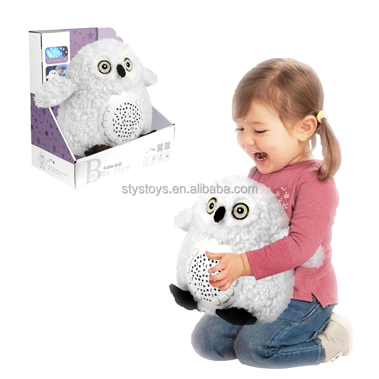 2025 New Arrive Electronic Plush Toys Cute Penguin Push Doll Toy Projector Music and Light Sleep Washable Baby Plush Toys