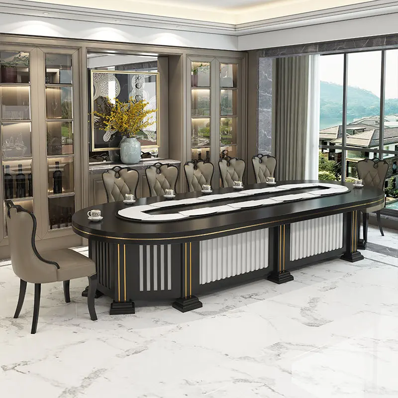 Hotel Meeting Oval Dining Table Set Luxury Marble Dining Table
