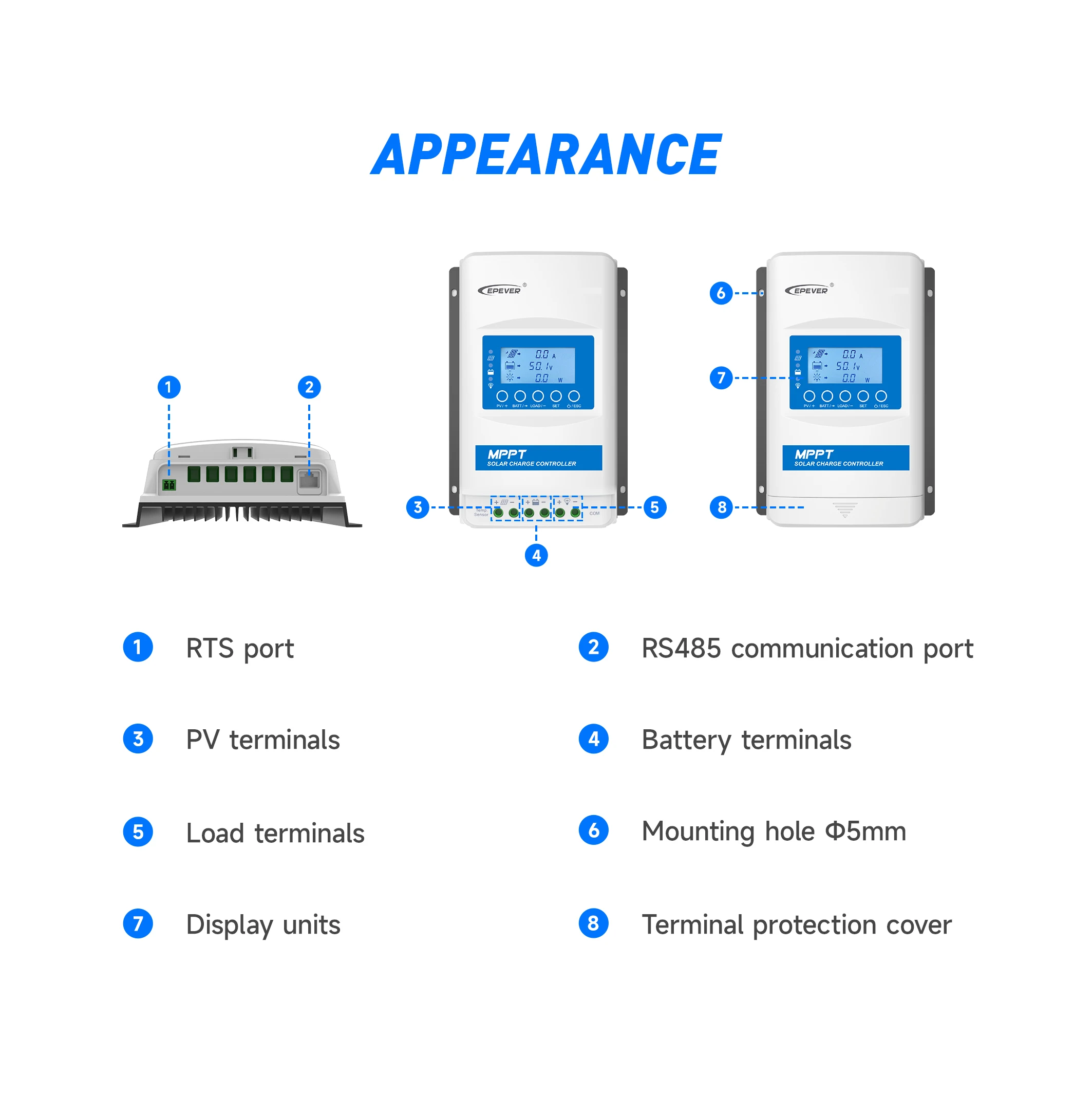 Epever Intelligent regulator lithium battery automatic 48v 36v 24v 12v 10 20 30 40 amp mppt solar charge controller