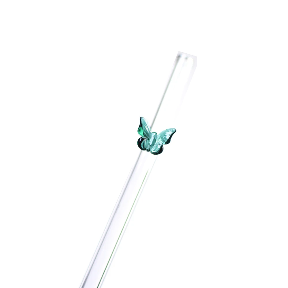 Colorful butterfly glass straws Environmentally friendly and reusable transparent bent straws with charm