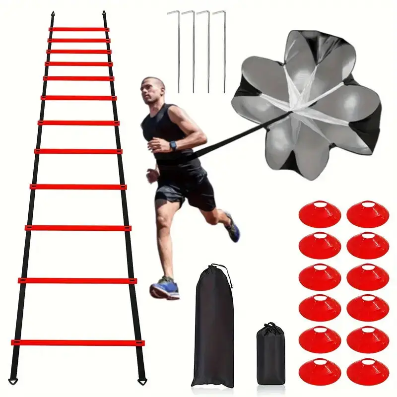 Soccer Training Set Agility Ladder Jumping Grid Speed Ladder Marker Disc Drag Parachute-Enhanced Athletic Equipment