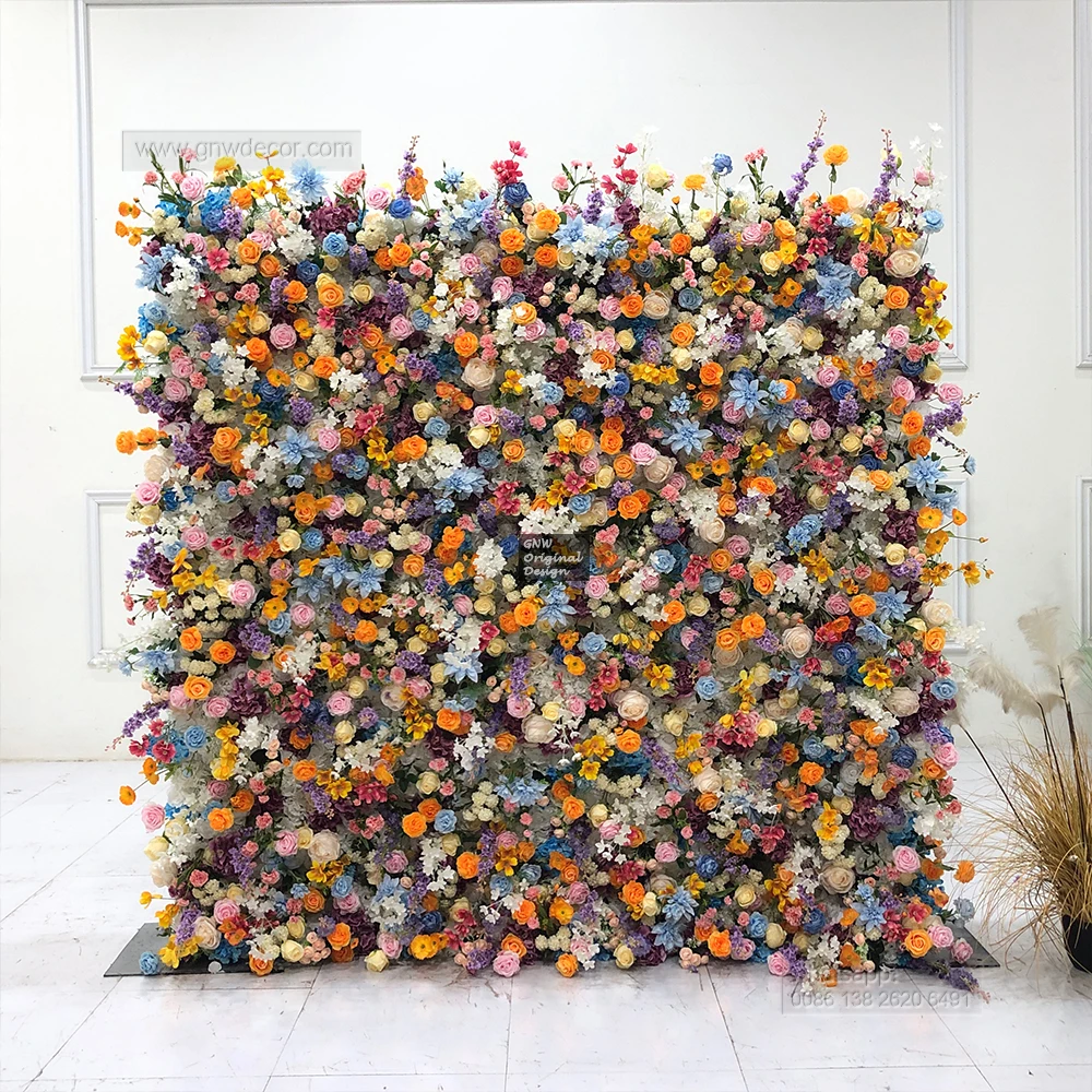 GNW Factory Outlet Custom Pink Flower Wall  Artificial Silk Flower Wall For Wedding Decoration Flower Wall