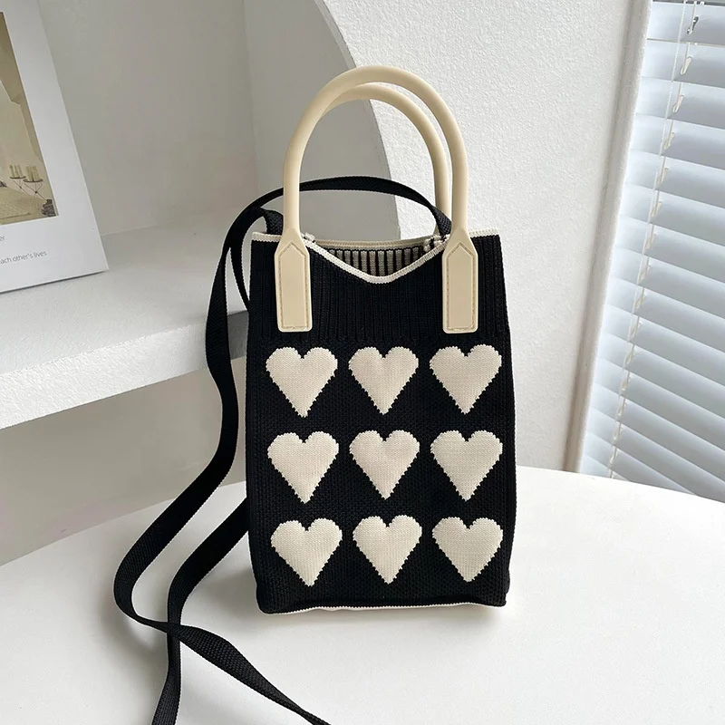 New Factory Fashion Knitted Bag Cell Phone Bags Knitted Tote Bag Custom Various Design Striped Crossbody Crochet Knit for Women