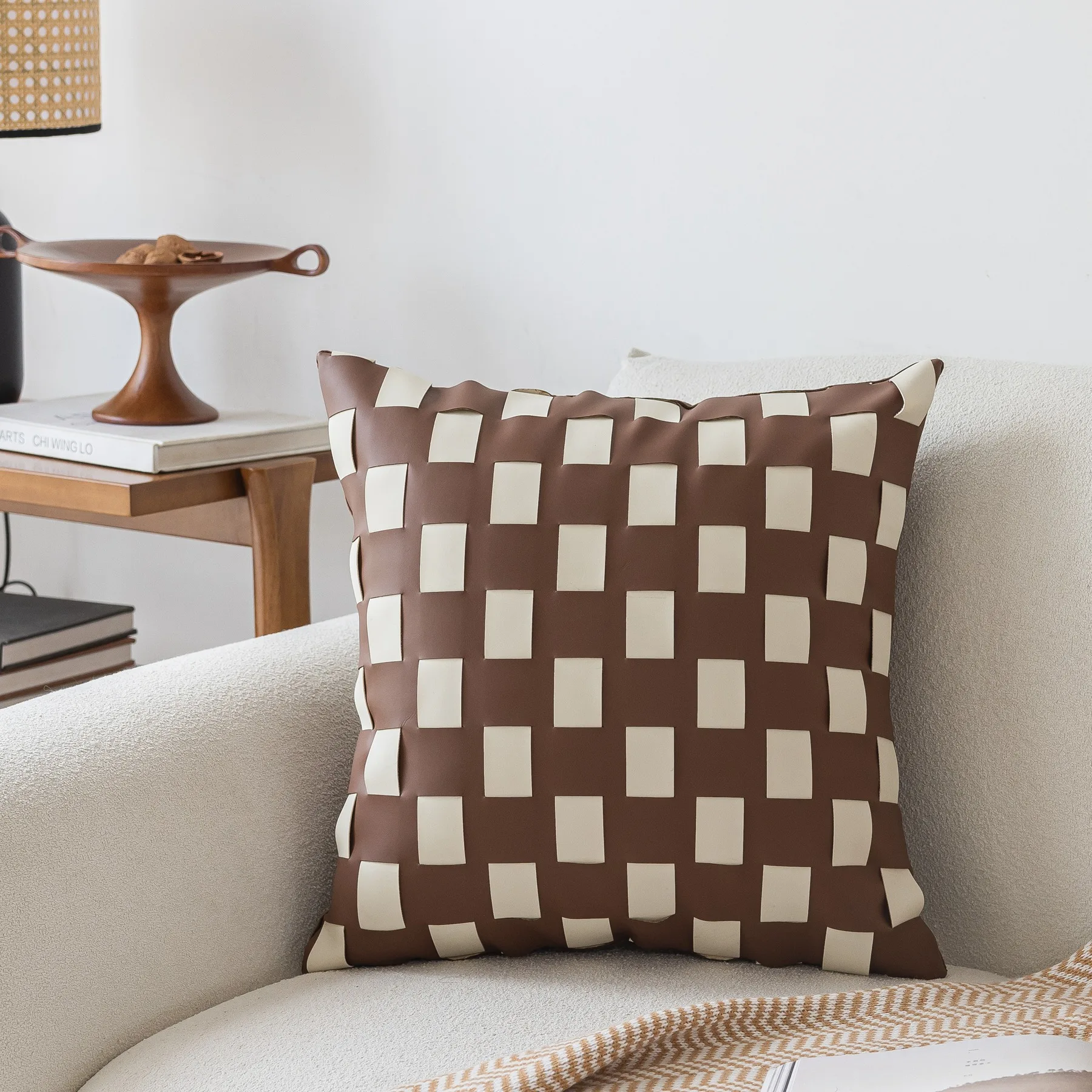 Classic Plaid Faux Leather Decorative Throw Pillow Covers Modern Luxury Cushion Cases Pillowcases for Couch Sofa Bed Farmhouse