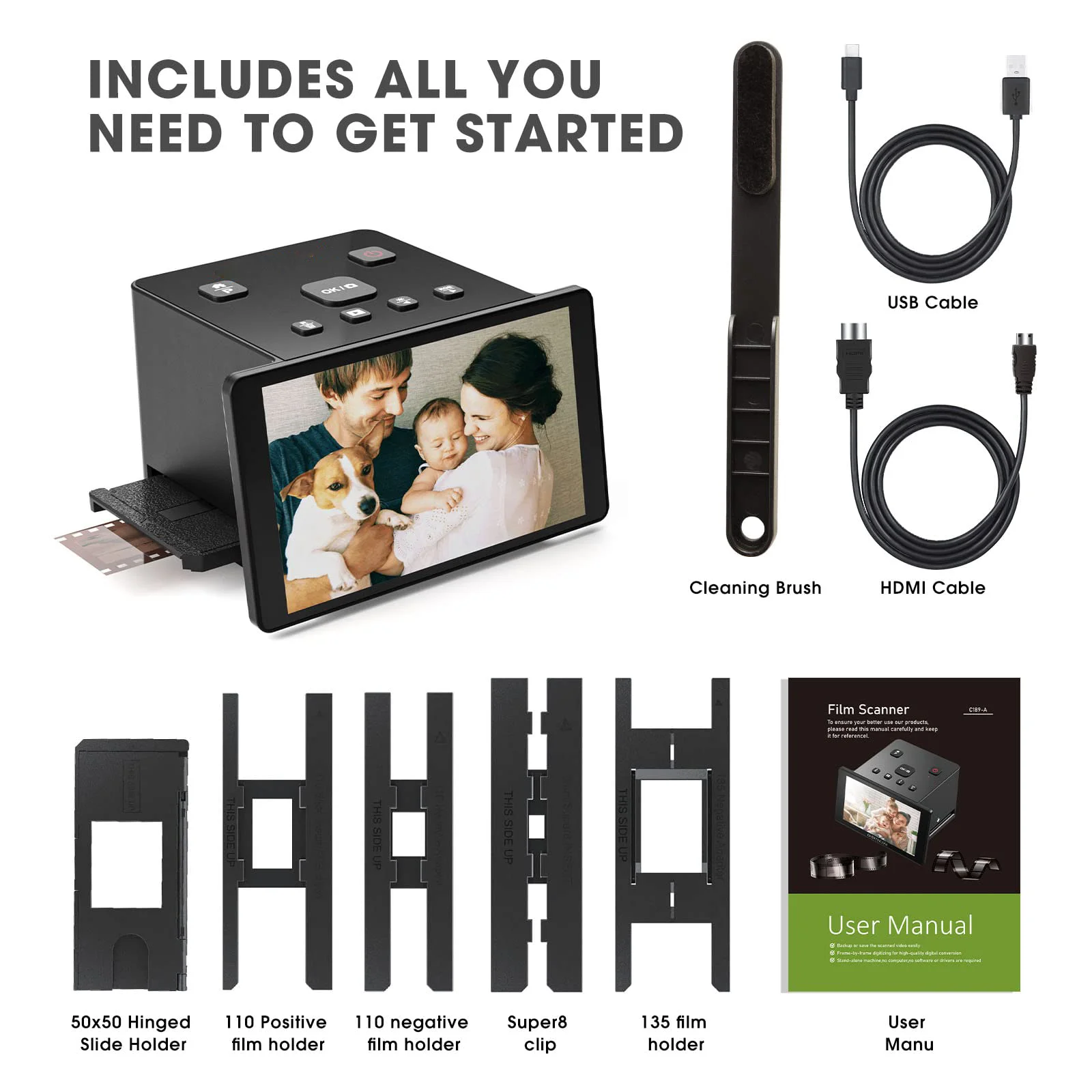 35mm Film Scanner & Slide Viewer with a Large 5 LCD Screen That converts Scanned Color & B&W Negatives 110,135,126 & Super 8 S