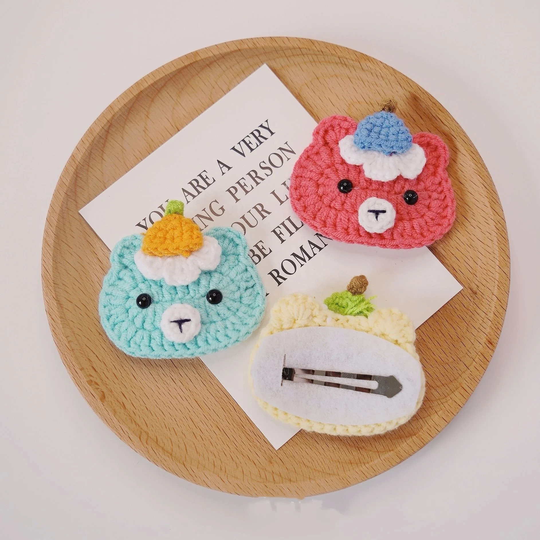 Cute Sweet Bear Wool Clip Kids Girls Hairpins Hairgrips Knitted Bear Hairclips Crochet Hair Clips for Girls Cartoon Hair Pins