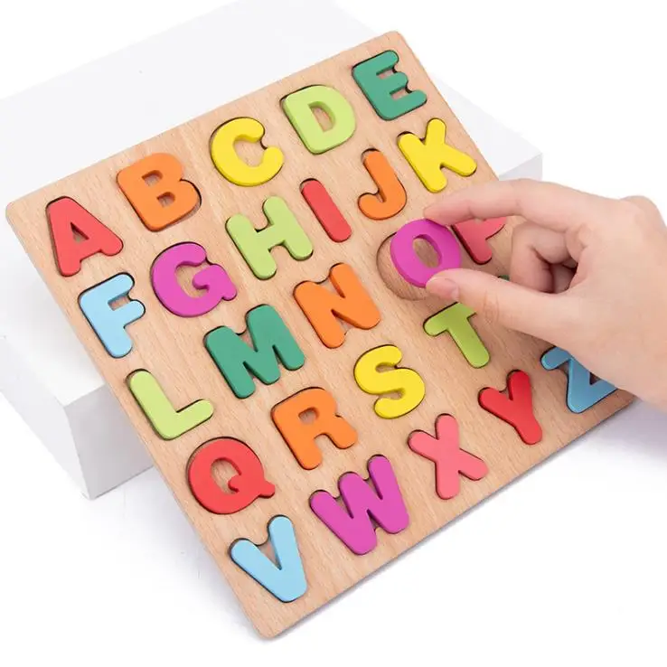 1 PC 20cm Wooden Board with Colorful Alphabet Number 3D Puzzle Kids Early Educational Toy Matching Letter Family Game