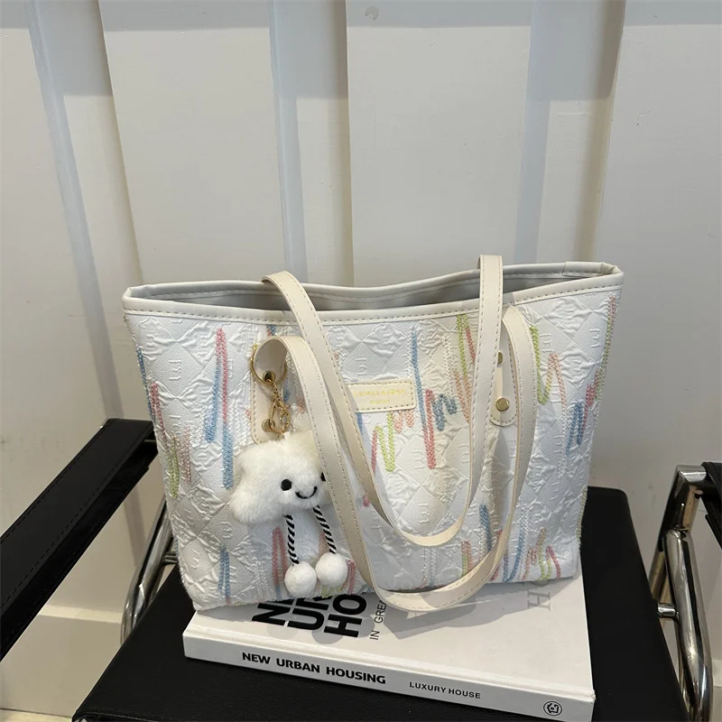 High Quality Large Inwrought Canvas Tote Bags for Ladies with Rainbow Colors