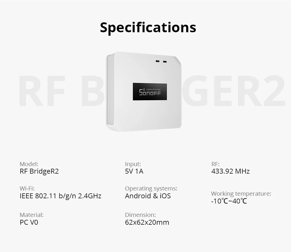 Sonoff Bridge R2 433Mhz Wifi Switch RF Remote APP Control Automation Module For Smart Home Universal