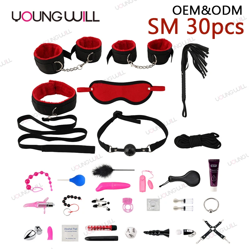 30 Pcs/set Erotic Products Handcuffs Nipple Clamps Whip Rope BDSM Bondage for Couples Play Game BDSM Set 1 Set CN;GUA 980g JG30