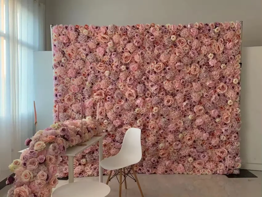 Artificial Fabric Florable Rolled Roll Up Flower Wall Panel Backdrop