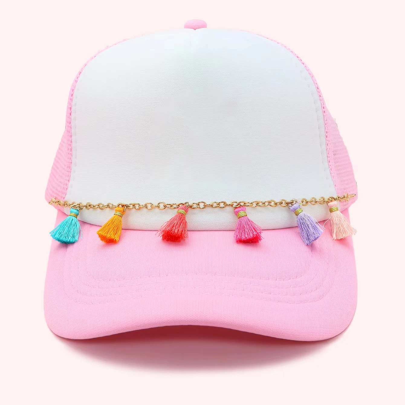 2024 Custom Handmade Cute Star Trucker Cap Chain Hat Accessories Macrame Tassel Trucker Hat Chain For Kids Girl Women Men