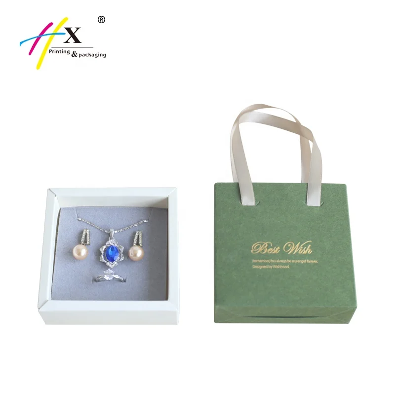 Drawer Design Paper Box Ribbon Carrying Handle Custom Logo High End Gift Packaging Necklace Ring Earring Jewelry Packaging Box