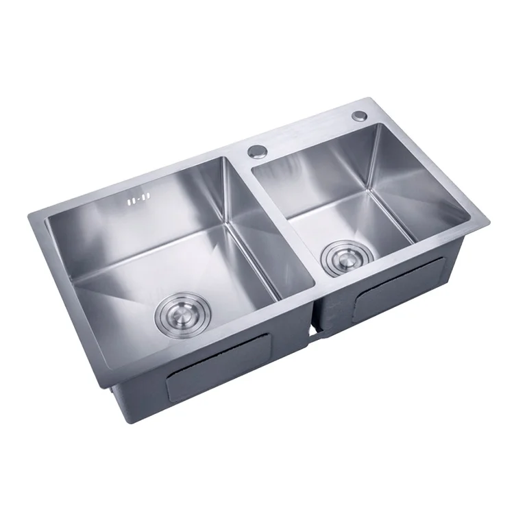 Hot Sale Undercounter Hand Produced 2 Bowls SUS304 Stainless Steel Water Washing Trough Tank Kitchen Sink