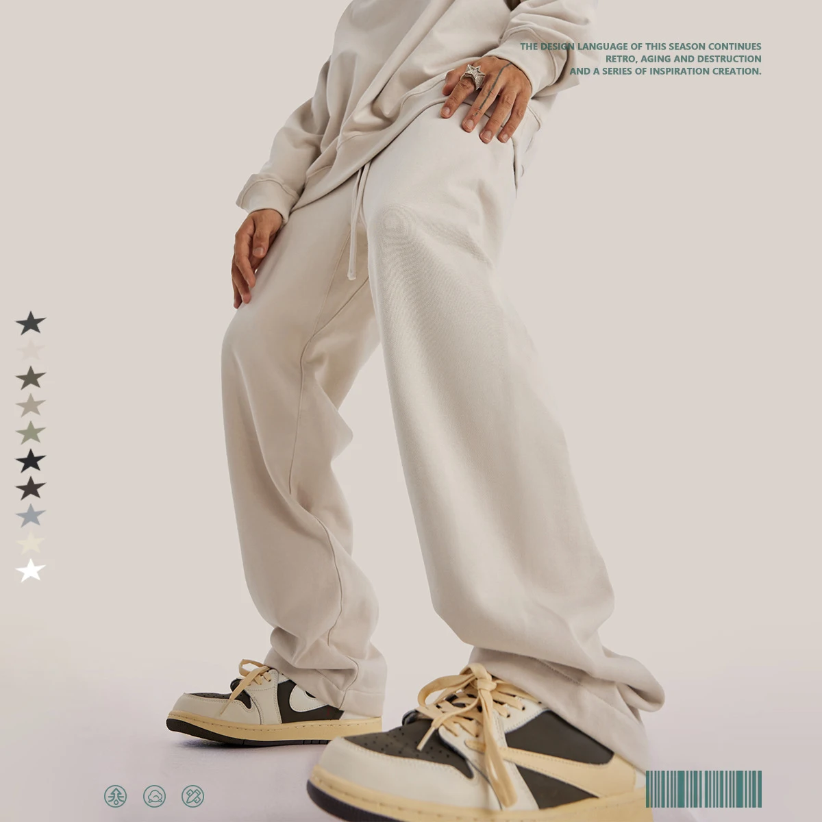 BE400P Custom Logo Casual Mens Trousers Elastic Waist Casual Sweat Sweatpants Loose Fit Straight Leg Plain Jogger Pants