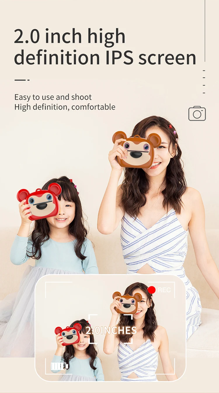 Kids Printer Instant Camera Unicorn 2 inch 1080P Touch Screen Cartoon Kids Thermal Paper Digital Photo Camera for Kids Printing