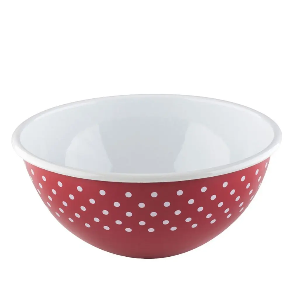 16cm 18cm 20cm 22cm Induction safe custom red white dots metal Round Cereal Fruit Salad enamel kitchen dinner serving bowl