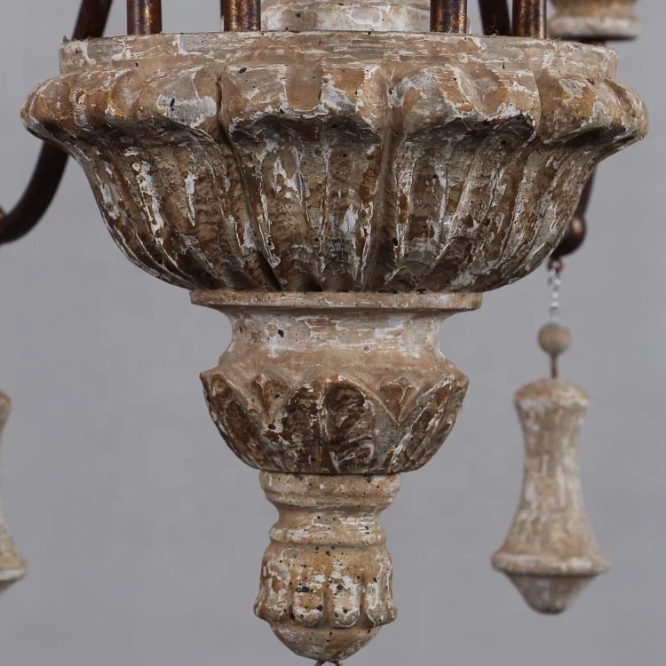 New solid wooden cheap chandelier ,linen shade 8-lights retro iron chandelier