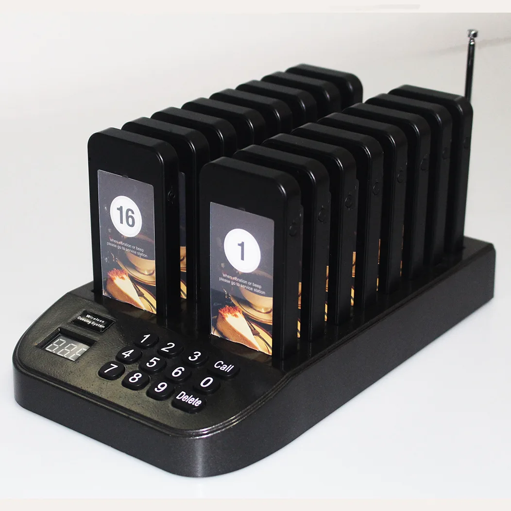 High Sensitivity Restaurant Pager Wireless Coaster Queue System with 16 Pagers