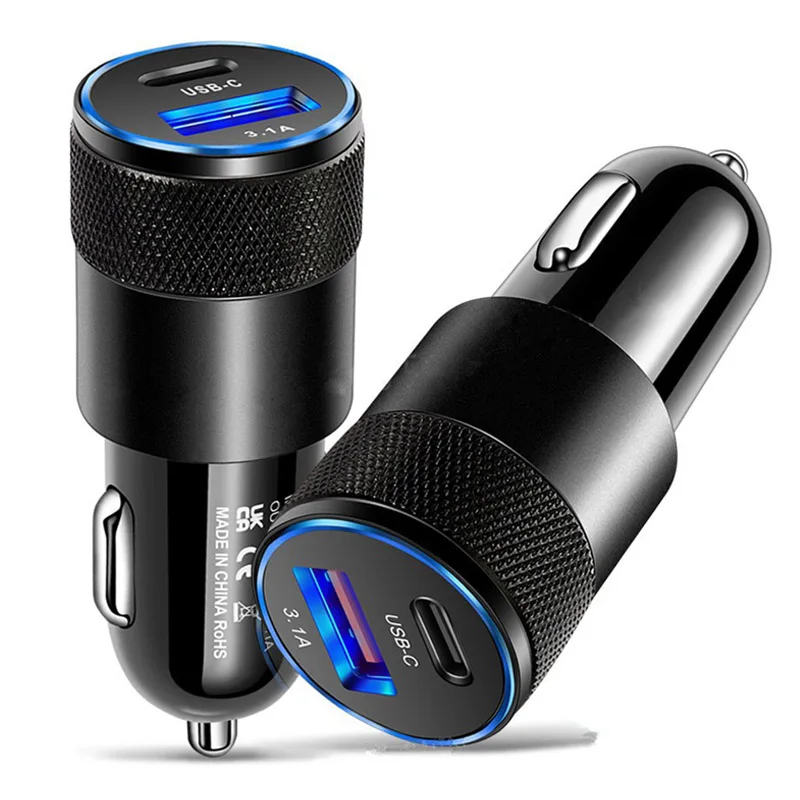 Small Steel Metal Aluminum Alloy 15W 3.1A  USB C Phone Car Charger Adapter Fast USB Car Charger
