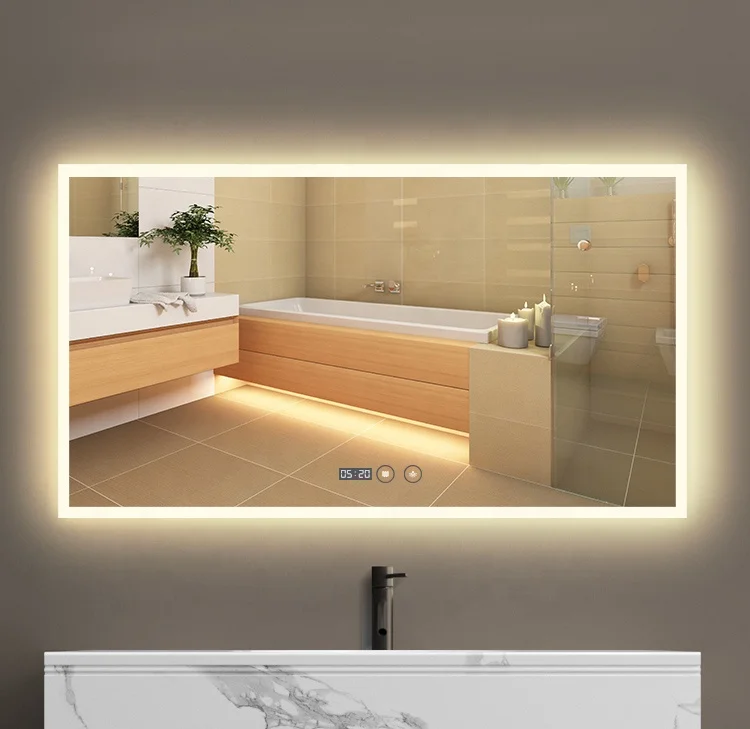 IP66, ROHS, CE LED Backlit Bathroom Mirror With Led Light  Bathroom Smart Mirror With Backboard For Hotel Home Decor