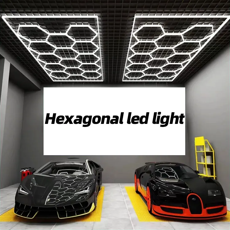 2400*4800MM Led Hexagon White Color Lights Workshop Ceiling Led Lights For Car Shop And Garage Honeycomb Decor