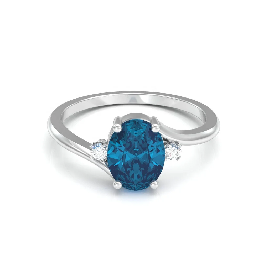 Manufacturer dainty finger rings high quality natural gemstone round blue topaz ring 925 sterling silver